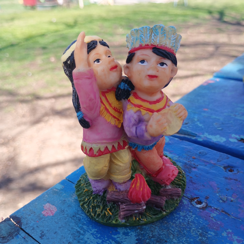 Native American Sculpture Of Two Kids Playing. Knick Knack Decorative